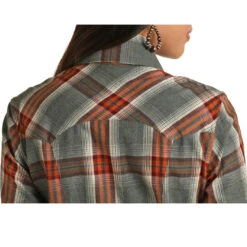 Powder River Outfitters Ladies Brushed Twill Plaid Snap Shirt 22S1851-34 -Cheap Western Outerwear Store 22S1851 B