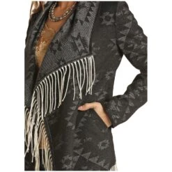 Powder River Ladies Aztec Black Jacquard Wool Fringe Jacket 52-1016-01 -Cheap Western Outerwear Store 52 1016 B