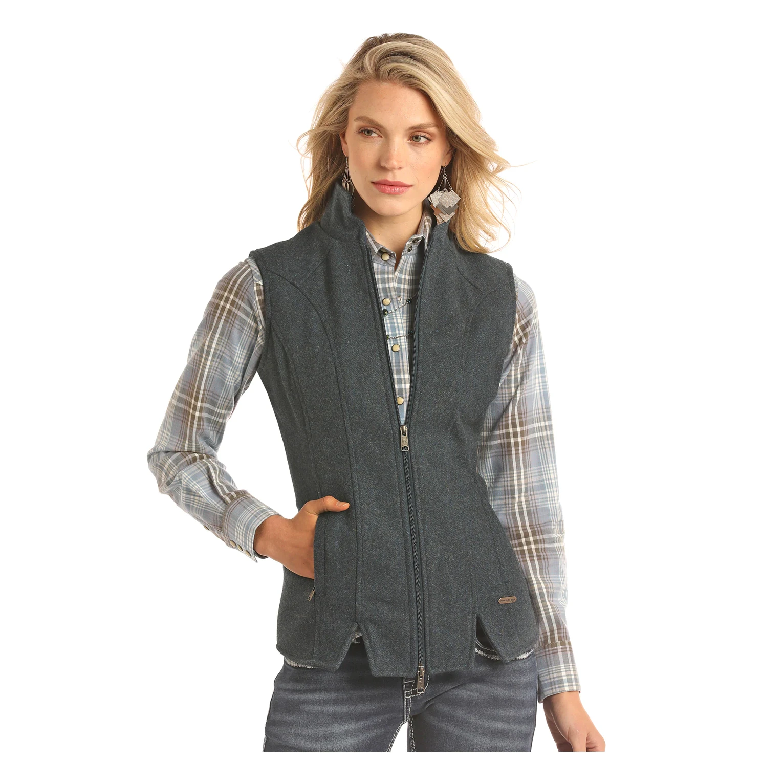 Powder River Outfitters® Ladies Heather Navy Wool Fitted Vest 58-2632 1 Powder River Outfitters® Ladies Heather Navy Wool Fitted Vest 58-2632