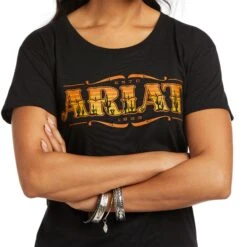 Ariat® Ladies Wordmark Graphic Short Sleeve Black T-Shirt 10038622 -Cheap Western Outerwear Store F21 WMS WEST 10038622 detail01