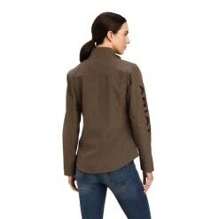 Ariat Ladies New Team Softshell Banyan Bark Heather Brown Jacket 10041282 -Cheap Western Outerwear Store F22 WMS ENGL 10041282 back 1
