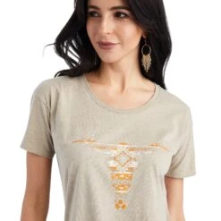 Ariat® Ladies Blanket Skull Oatmeal Heather T-shirt 10042718 6 Ariat® Ladies Blanket Skull Oatmeal Heather T-shirt 10042718 -Cheap Western Outerwear Store F22 WMS WEST 10042718 detail