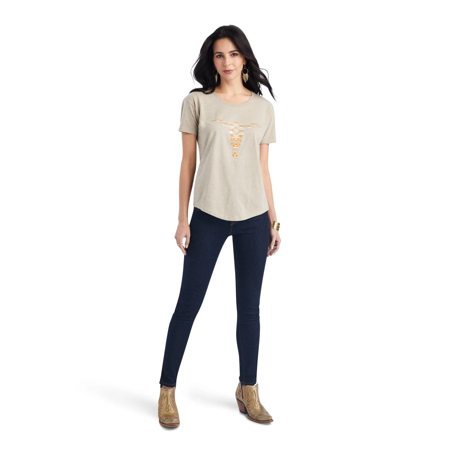 Ariat® Ladies Blanket Skull Oatmeal Heather T-shirt 10042718 4 Ariat® Ladies Blanket Skull Oatmeal Heather T-shirt 10042718 - Image 4