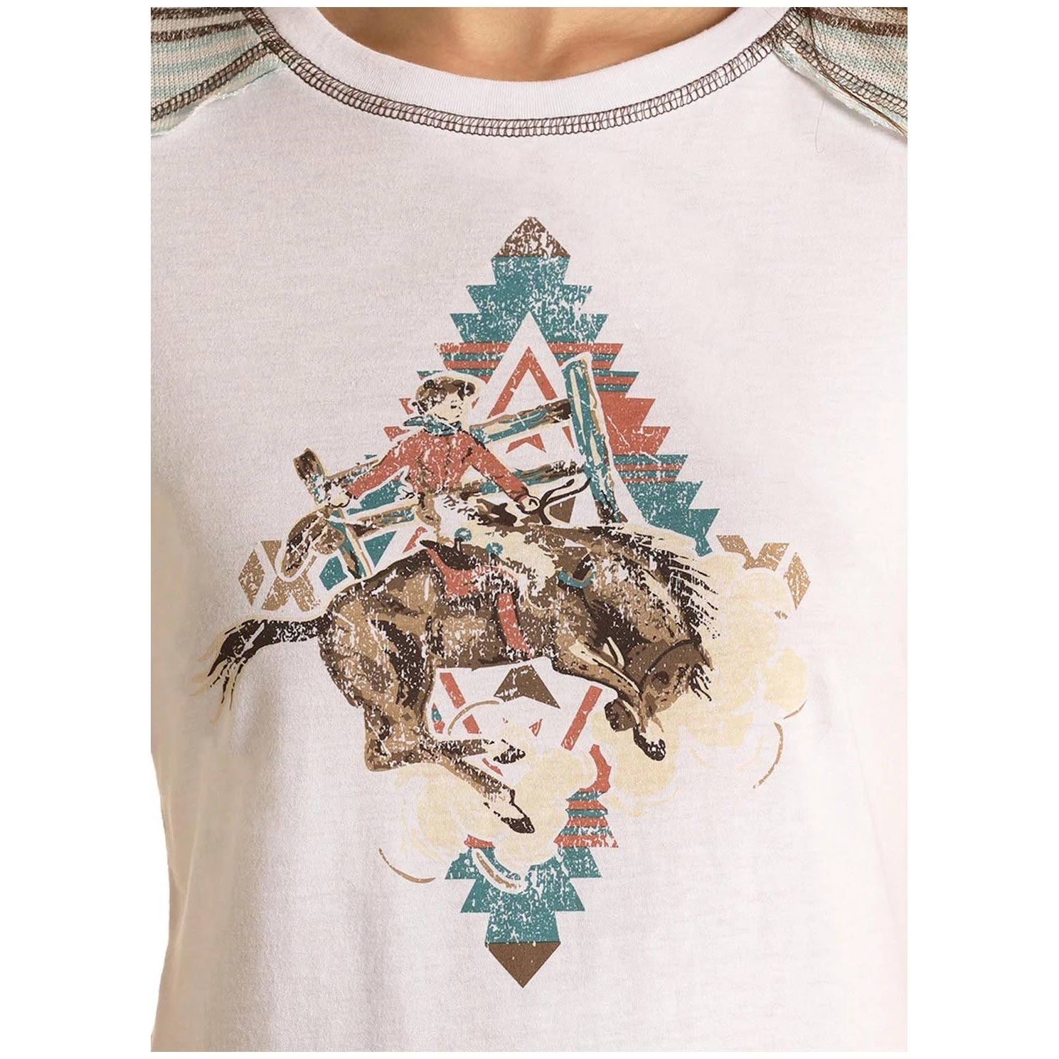 Panhandle White Label Ladies Bucking Horse Aztec Print T-Shirt L9T3484 2 Panhandle White Label Ladies Bucking Horse Aztec Print T-Shirt L9T3484 - Image 2