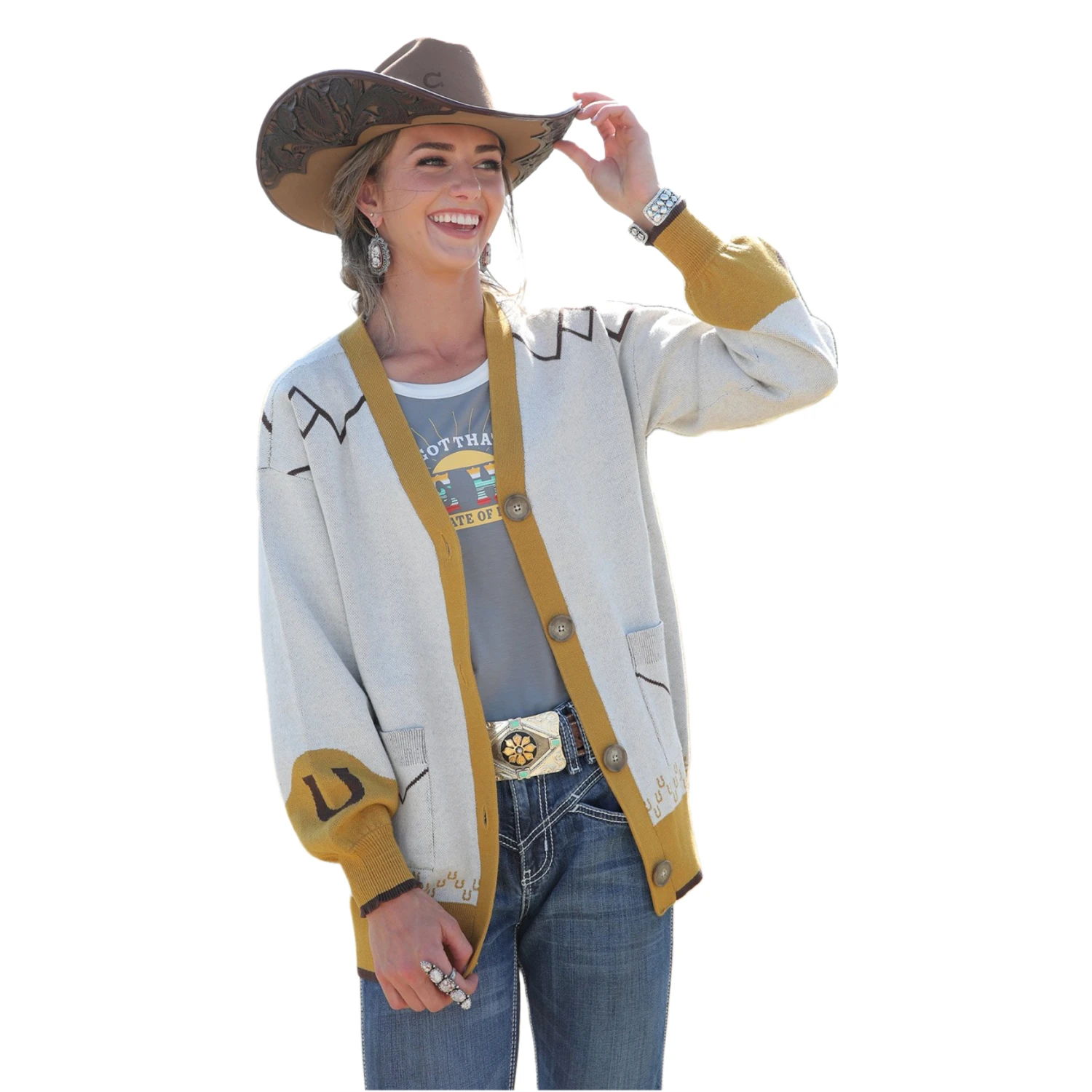 Cruel Denim® Ladies Cream Rodeo Horse Cardigan Sweater CWK7409001 2 Cruel Denim® Ladies Cream Rodeo Horse Cardigan Sweater CWK7409001 - Image 2