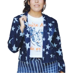 Turquoise Haven Ladies Star Cropped Denim Blazer 3001