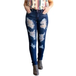L&B Ladies Dark Wash Distressed Tall Skinny Jeans L20056-R-T