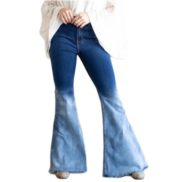 L&B Ladies High Rise Dark To Light Wash Ombre Flare Jeans JJE200806DKL 1 L&B Ladies High Rise Dark To Light Wash Ombre Flare Jeans JJE200806DKL