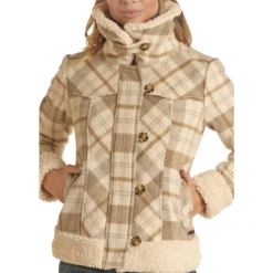 Powder River Outfitters® Ladies Natural Wool Plaid Coat PRWO92RZYU-12 -Cheap Western Outerwear Store PRWO92RZYU 12 2