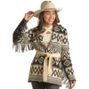 Powder River Ladies Cream Aztec Lapel Fringe Cardigan PRWO95RZXB-01