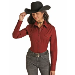 Panhandle® Ladies Solid Maroon Stretch Poplin Shirt PSWSOSRZ2N-60
