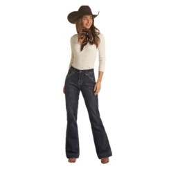 Rock & Roll Denim® Ladies Rivet Detail High Rise Trouser Jeans RRWD5HR0GJ -Cheap Western Outerwear Store RRWD5HR0GJa