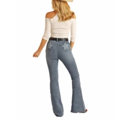 Rock & Roll® Ladies Blue Star Design Medium Wash Flare Jeans RRWD6HRZTR -Cheap Western Outerwear Store RRWD6HRZTR 2