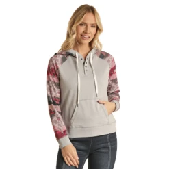 Rock & Roll Denim® Ladies Aztec Sleeves Snap Grey Hoodie RRWT94R0AX