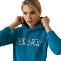 Ariat® Ladies 3D Logo 2.0 Mosaic Blue Hoodie 10043321 -Cheap Western Outerwear Store S23 WMS ENGL 10043321 detail01
