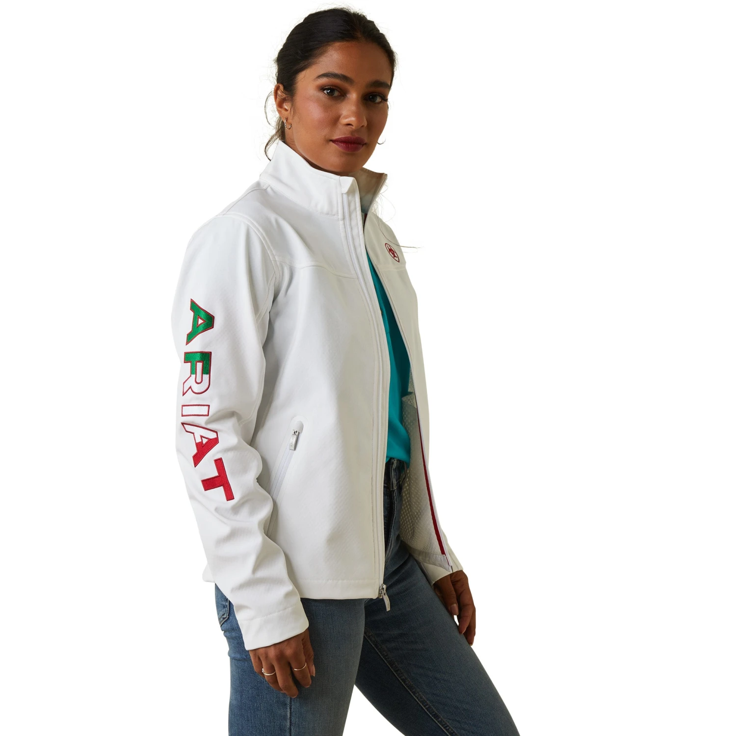 Ariat® Ladies Team Mexico White Mexican Flag Softshell Jacket 10043548 2 Ariat® Ladies Team Mexico White Mexican Flag Softshell Jacket 10043548 - Image 2