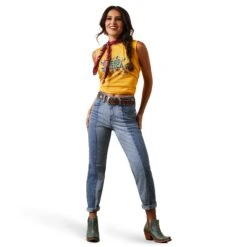 Ariat® Ladies Rodeo Chica Yolk Yellow Tank Top 10043671 -Cheap Western Outerwear Store S23 WMS WEST 10043671 full