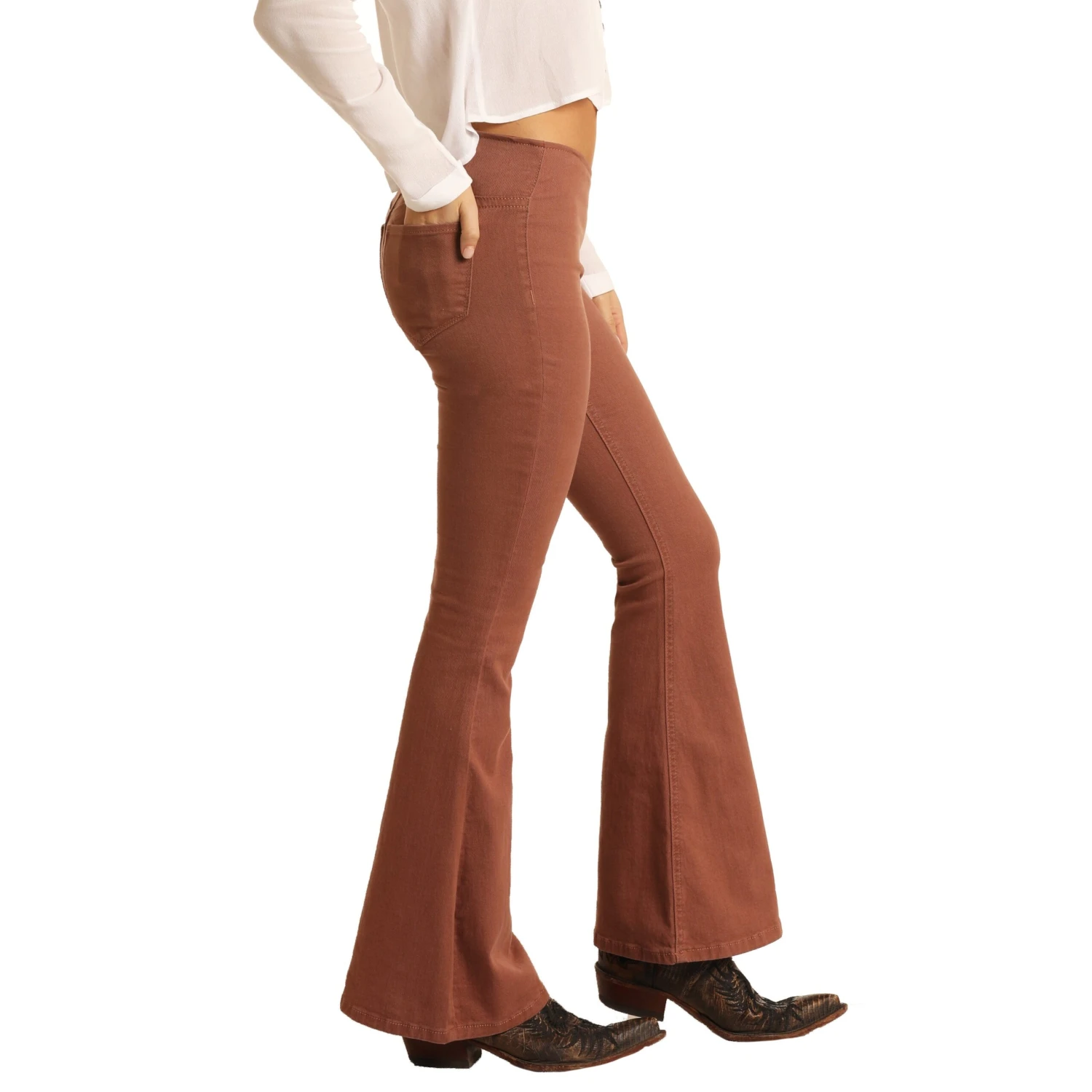 Rock & Roll Cowgirl Ladies Denim Dusty Rose Bargain Bell Jean W1P6156 2 Rock & Roll Cowgirl Ladies Denim Dusty Rose Bargain Bell Jean W1P6156 - Image 2