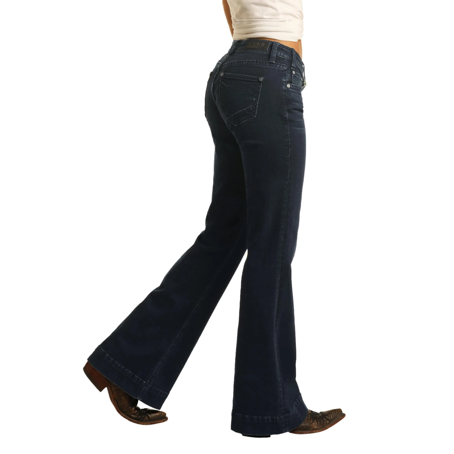Rock & Roll Cowgirl Mid Rise Extra Stretch Dark Wash Jeans W8M4164 2 Rock & Roll Cowgirl Mid Rise Extra Stretch Dark Wash Jeans W8M4164 - Image 2