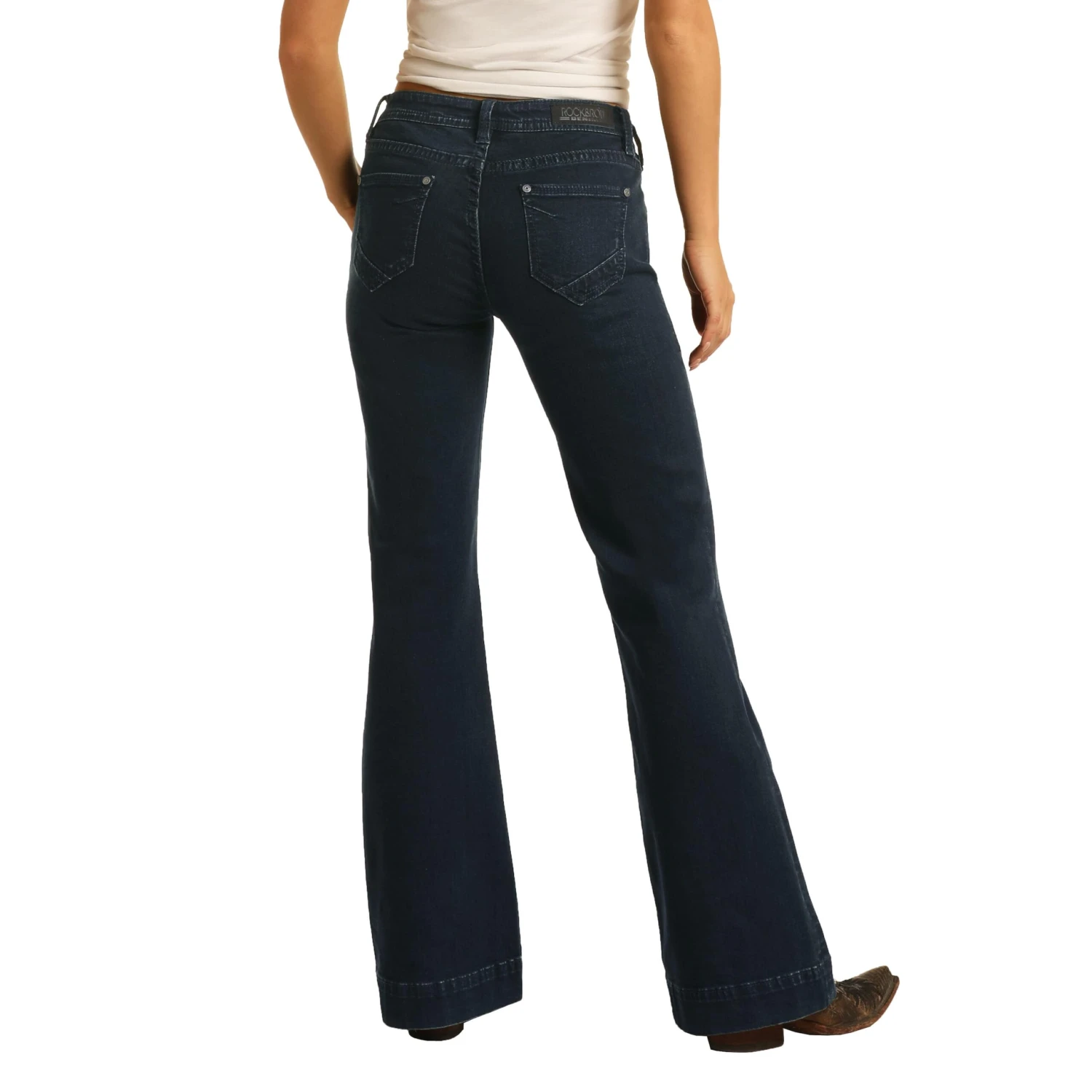 Rock & Roll Cowgirl Mid Rise Extra Stretch Dark Wash Jeans W8M4164 1 Rock & Roll Cowgirl Mid Rise Extra Stretch Dark Wash Jeans W8M4164