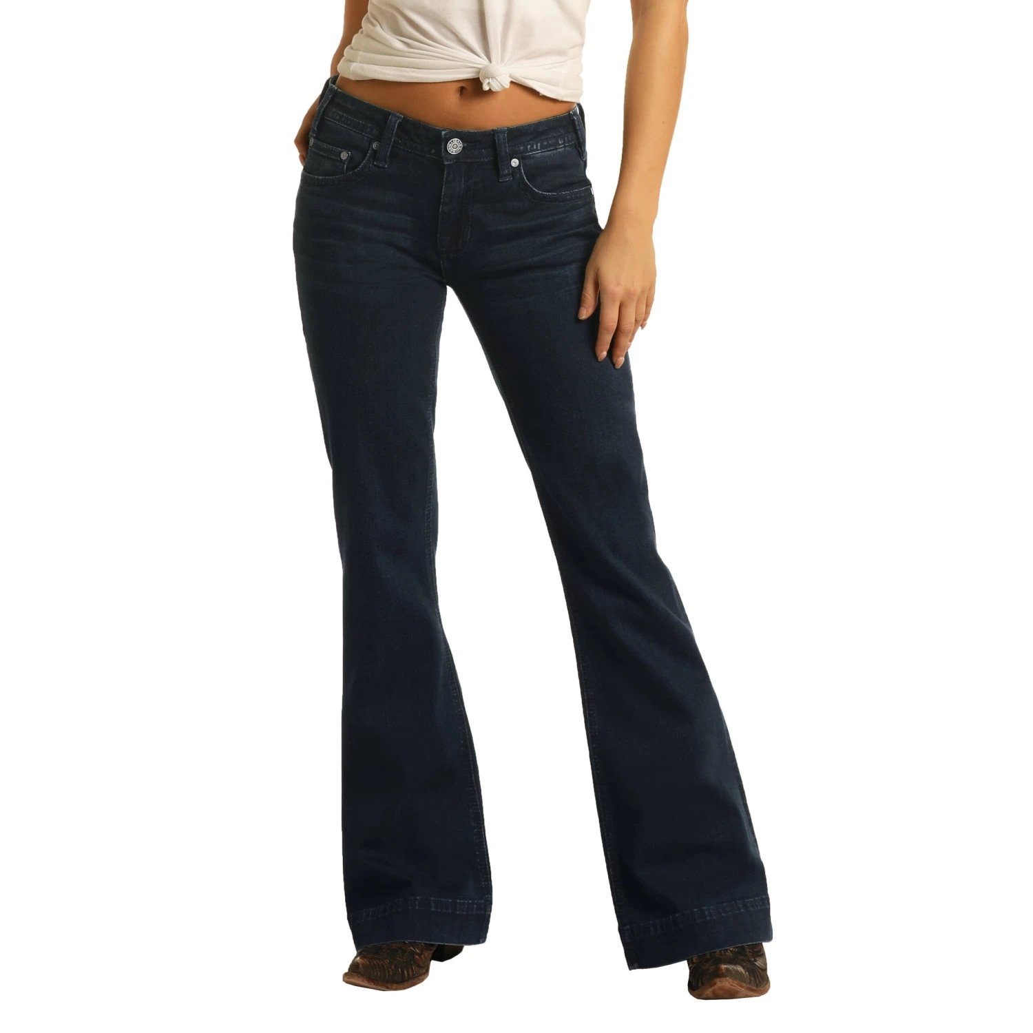 Rock & Roll Cowgirl Mid Rise Extra Stretch Dark Wash Jeans W8M4164 3 Rock & Roll Cowgirl Mid Rise Extra Stretch Dark Wash Jeans W8M4164 - Image 3