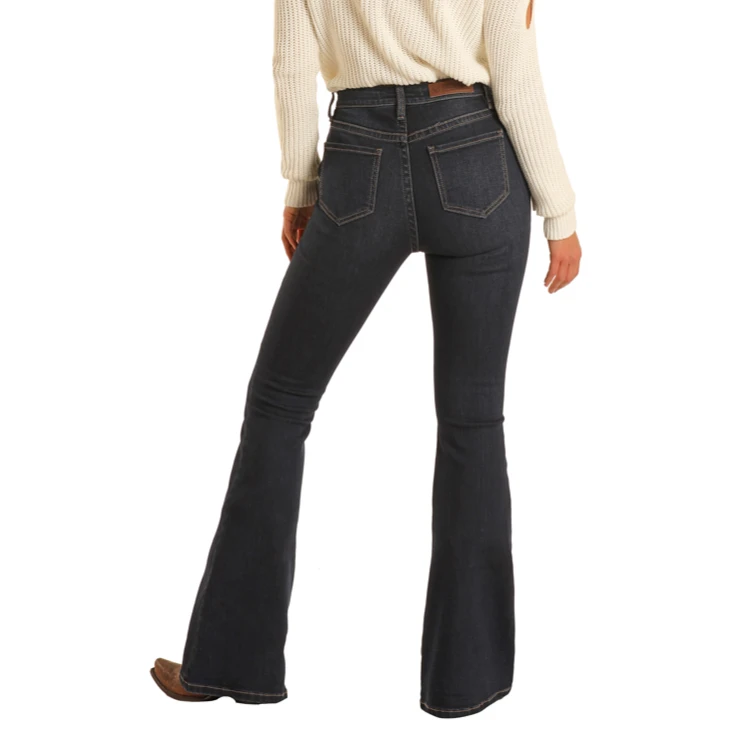 Rock & Roll Denim® Ladies High Rise Button Pocket Flare Jeans WHN2695 2 Rock & Roll Denim® Ladies High Rise Button Pocket Flare Jeans WHN2695 - Image 2