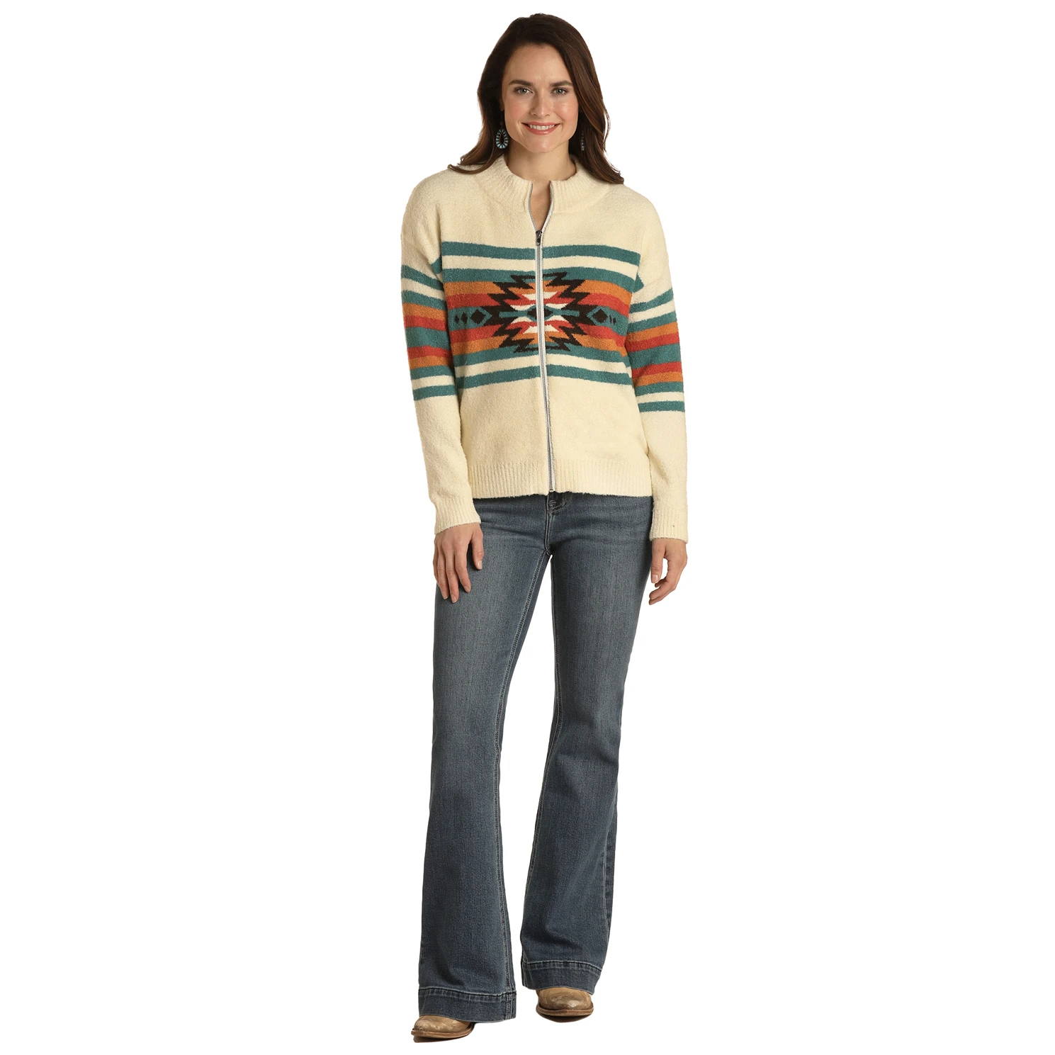 Panhandle® Ladies Aztec Graphic Zip Off White Jacket WLWT92R01R-13 2 Panhandle® Ladies Aztec Graphic Zip Off White Jacket WLWT92R01R-13 - Image 2