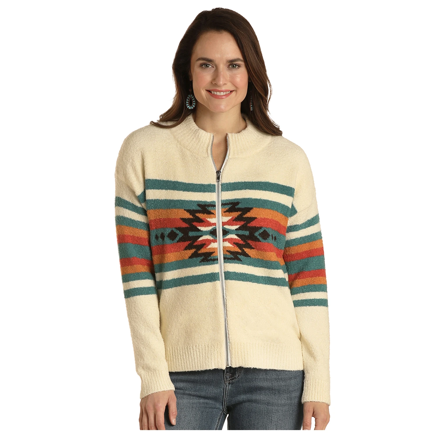 Panhandle® Ladies Aztec Graphic Zip Off White Jacket WLWT92R01R-13 1 Panhandle® Ladies Aztec Graphic Zip Off White Jacket WLWT92R01R-13
