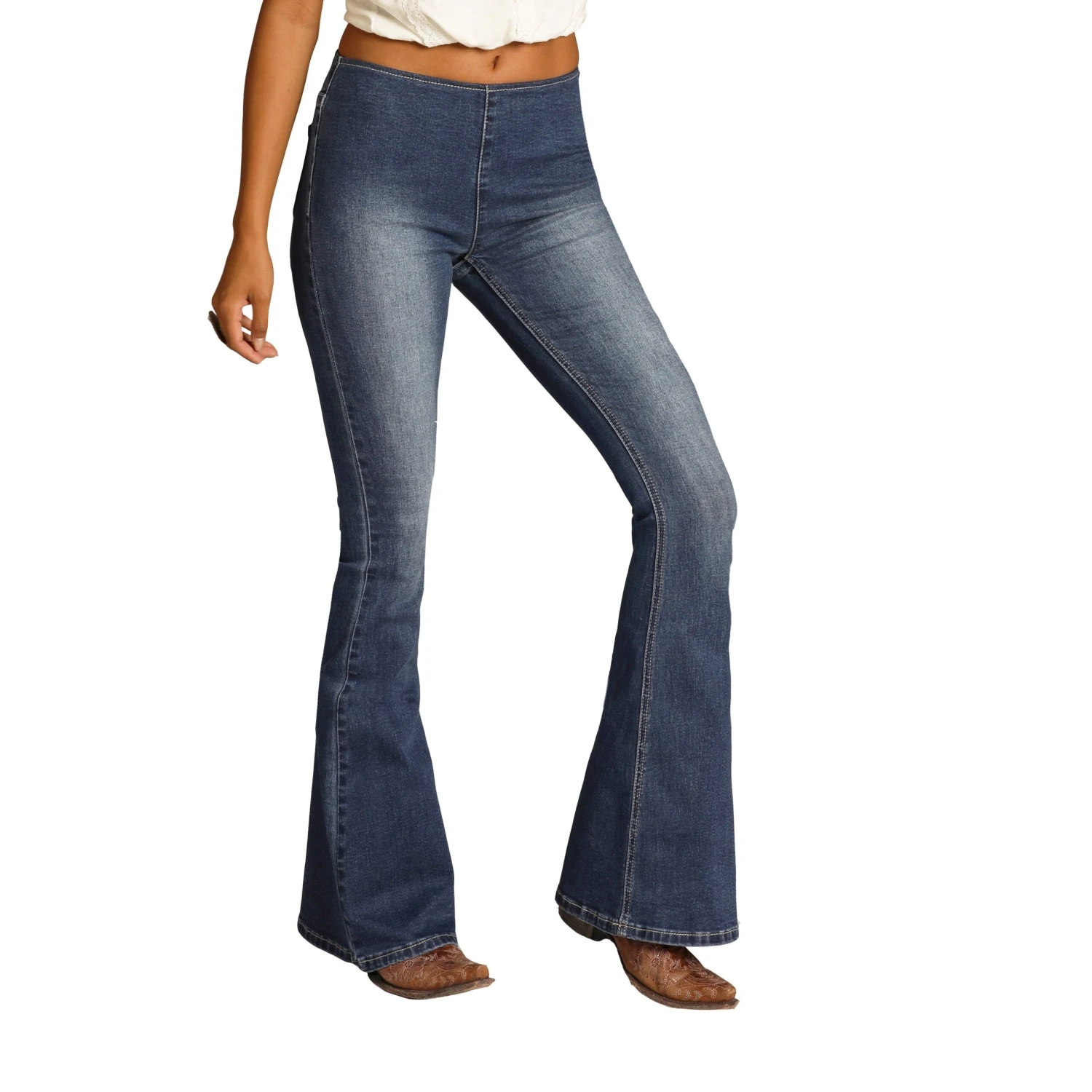 Rock & Roll Denim Ladies High Rise Pull On Bell Bottom Jeans WPH9754 1 Rock & Roll Denim Ladies High Rise Pull On Bell Bottom Jeans WPH9754