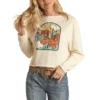 Rock & Roll Cowgirl Ladies Long Sleeve Canyon Graphic Natural Pullover Shirt RRWT91R0D8