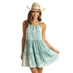 Rock & Roll Ladies Cotton Eyelet Halter Sky Blue Dress RRWRD0RZOI