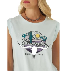 Wrangler Retro® Ladies Steer Head Green Graphic Tank 112315077 -Cheap Western Outerwear Store wrangler